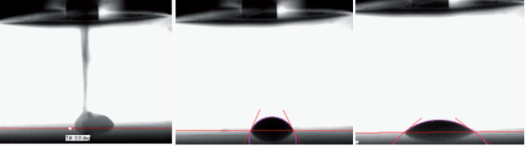 图3。高速摄影机使测量初始pico¬升滴水后接触角的表面,然后快速传播和吸收现象。